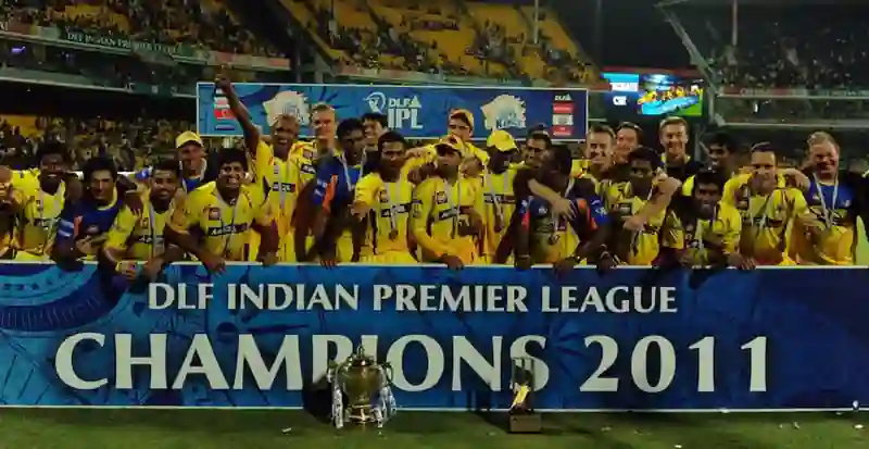 Chennai Super Kings celebrating the 2011 IPL title