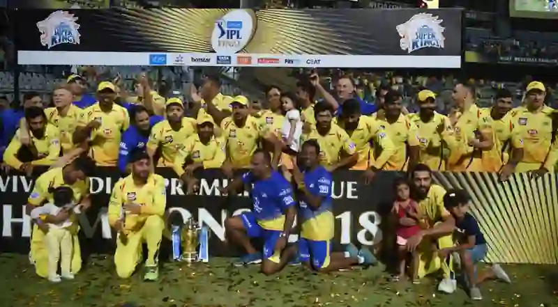 Chennai Super Kings celebrating the 2018 IPL title