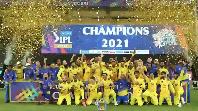 Chennai Super Kings celebrating the 2021 IPL title